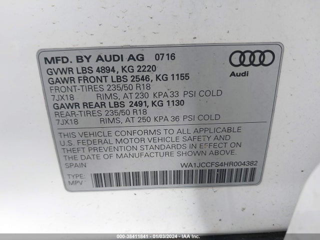 WA1JCCFS4HR004382 Audi Q3 2.0t Premium