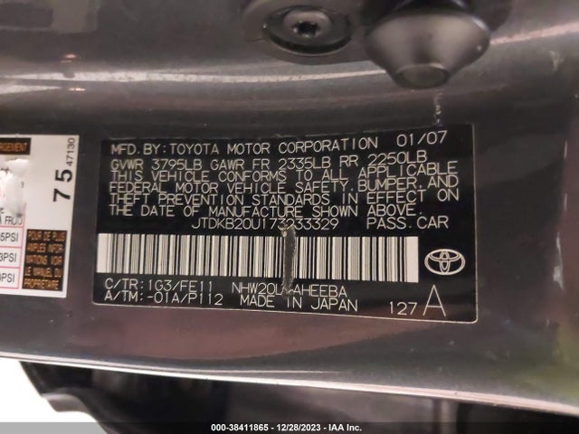 2007 TOYOTA PRIUS VIN: JTDKB20U173233329