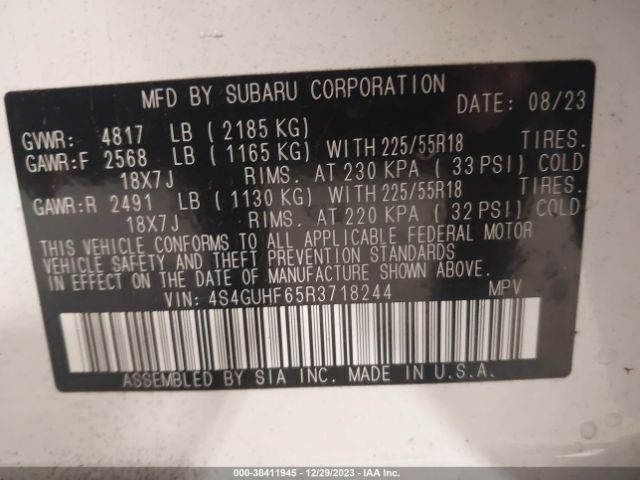 4S4GUHF65R3718244 Subaru Crosstrek Sport