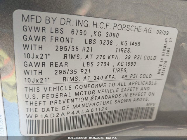 2010 PORSCHE CAYENNE WP1AD2AP4ALA61124 Photo 8