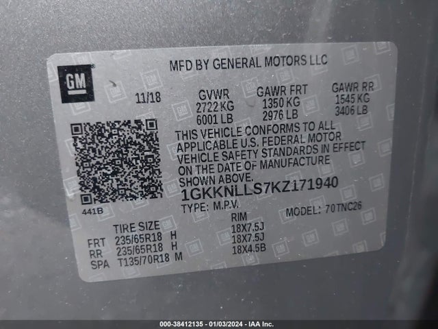 GMC Acadia Sle-2 2019 1GKKNLLS7KZ171940 Image 9