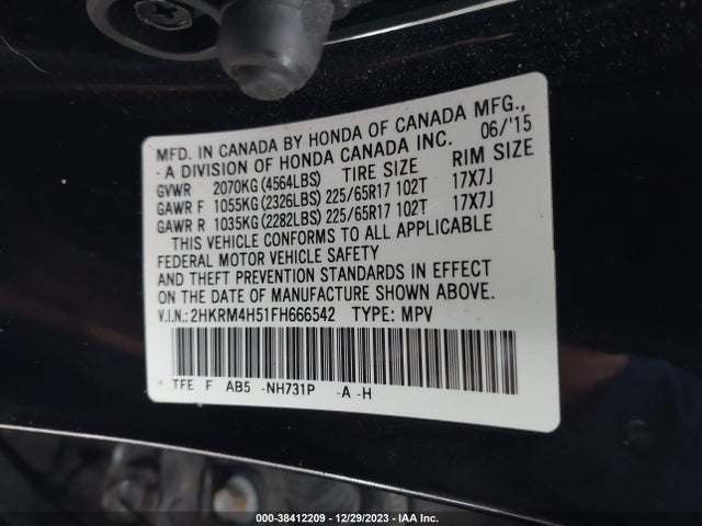 Honda CR-V EX 2015 2HKRM4H51FH666542 Image 9