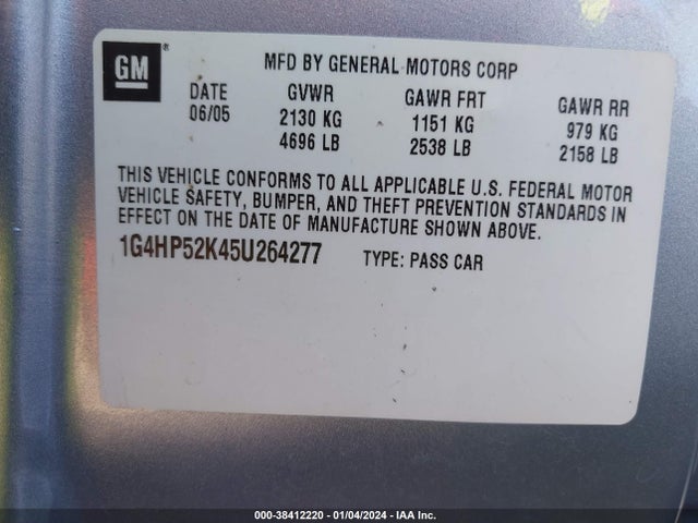 2005 BUICK LESABRE CUSTOM VIN: 1G4HP52K45U264277