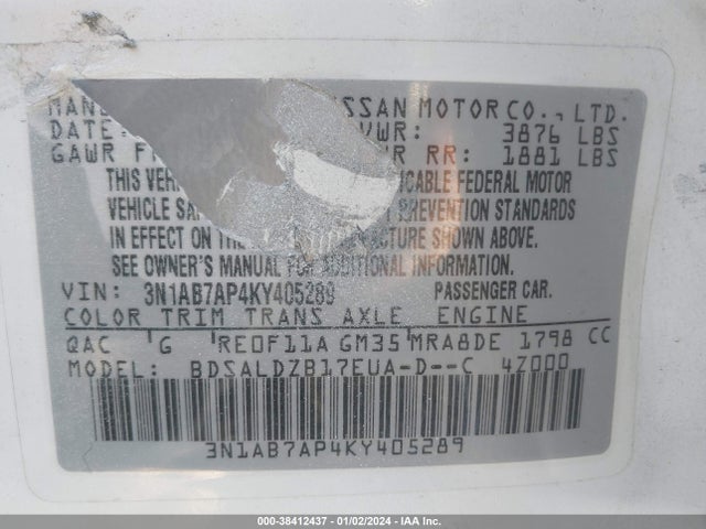 Nissan SENTRA SV 2019 3N1AB7AP4KY405289 Image 9