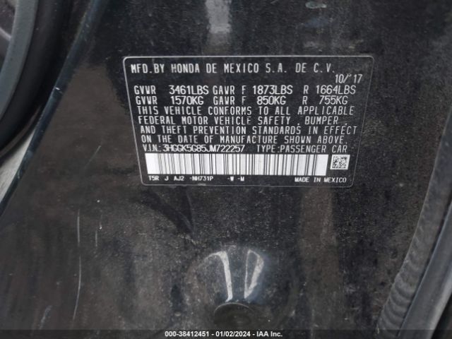 3HGGK5G85JM722257 Honda FIT EX