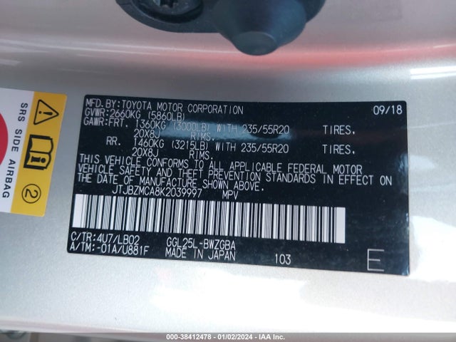 JTJBZMCA8K2039997 Lexus RX 350