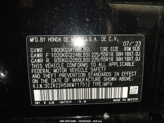 2024 HONDA HR-V VIN: 3CZRZ2H59RM717512