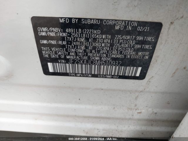 2021 SUBARU FORESTER JF2SKAJC8MH510932 Photo 8