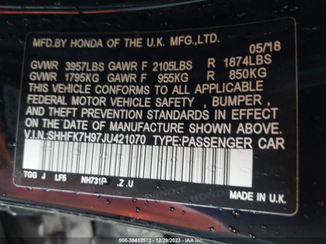 SHHFK7H97JU421070 Honda Civic Sport Touring