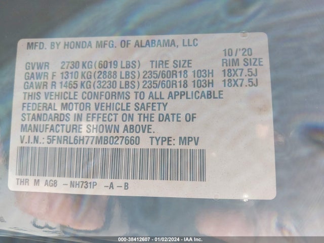 Honda Odyssey Ex-l 2021 5FNRL6H77MB027660 Image 9