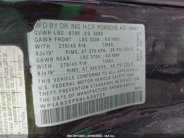 2008 PORSCHE CAYENNE WP1AB29P58LA36723 Photo 8