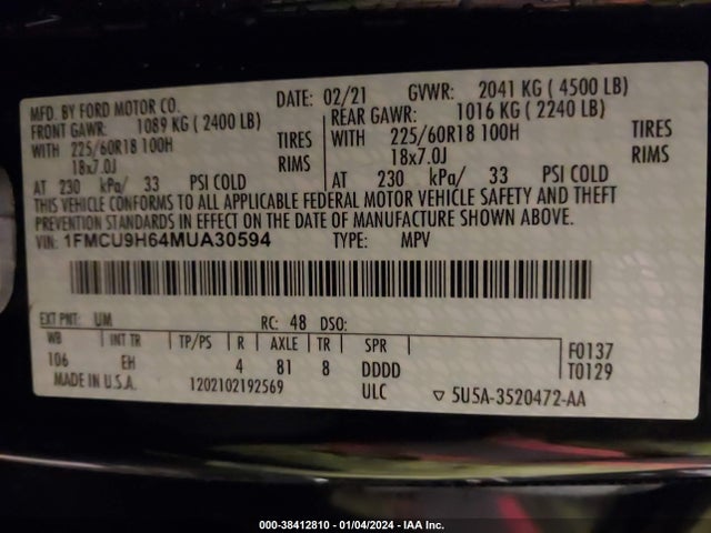Ford ESCAPE SEL 2021 1FMCU9H64MUA30594 Image 9