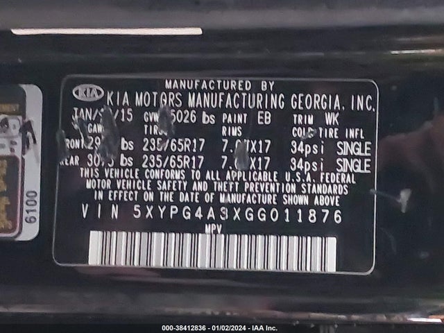 KIA Sorento 2.4l L 2016 5XYPG4A3XGG011876 Image 9