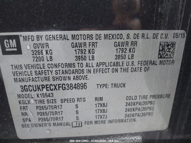 Chevrolet Silverado 1500 Wt 2015 3GCUKPECXFG384896 Image 9
