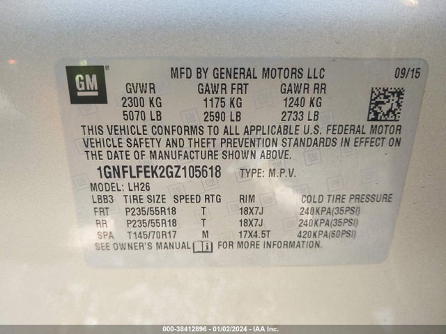 Chevrolet EQUINOX LT 2016 1GNFLFEK2GZ105618 Image 9