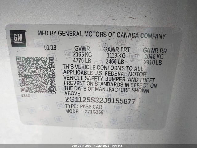 Chevrolet IMPALA 2LZ 2018 2G1125S32J9155877 Image 9