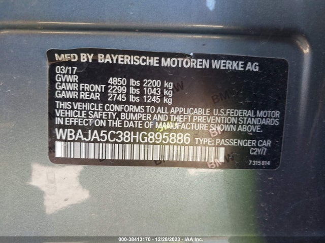 BMW 530I 2017 WBAJA5C38HG895886 Image 9