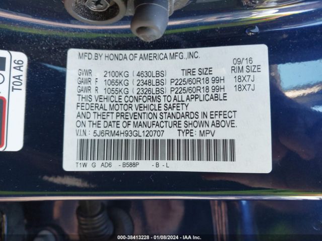 5J6RM4H93GL120707 Honda Cr-v Touring