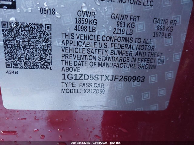 Chevrolet MALIBU LT 2018 1G1ZD5STXJF260963 Image 9