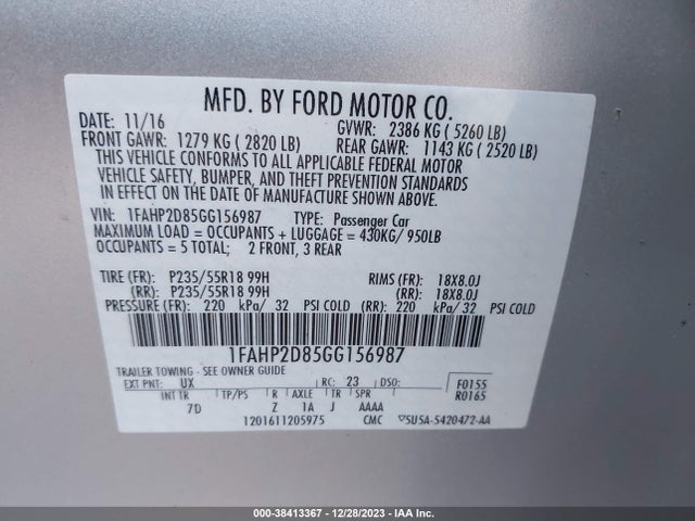 Ford TAURUS SE 2016 1FAHP2D85GG156987 Image 9