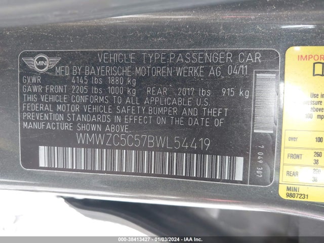 2011 MINI COOPER S COUNTRYMAN WMWZC5C57BWL54419 Photo 8