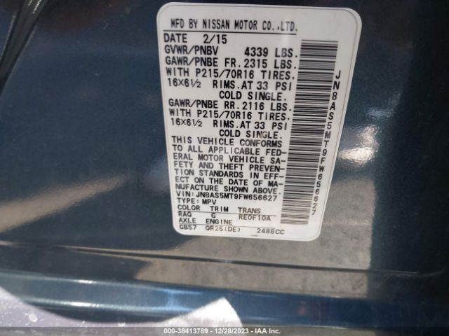 JN8AS5MT9FW656627 Nissan Rogue Select S