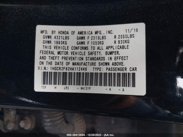 Honda Accord Ex-l 2017 1HGCR2F82HA112446 Image 9