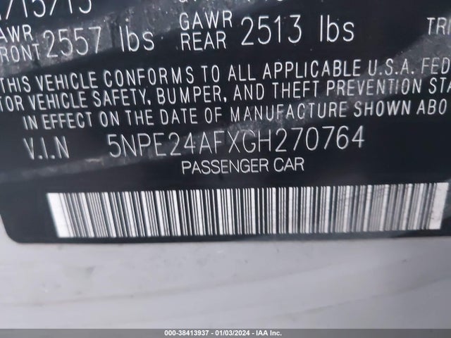 2016 HYUNDAI SONATA SE VIN: 5NPE24AFXGH270764
