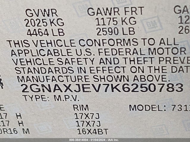 Chevrolet EQUINOX LT 2019 2GNAXJEV7K6250783 Image 9