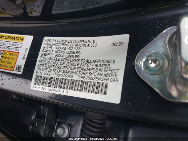 1HGCY1F38PA058408 Honda ACCORD EX
