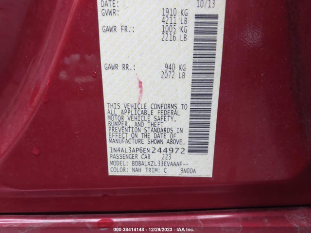2014 NISSAN ALTIMA 2.5 SL VIN: 1N4AL3AP6EN244972