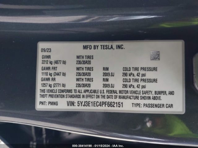 5YJ3E1EC4PF662151 Tesla Model 3 Performance Dual Motor All-wheel Drive