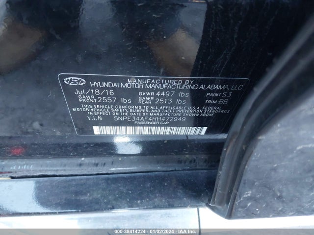 Hyundai Sonata Limited 2017 5NPE34AF4HH472949 Image 9