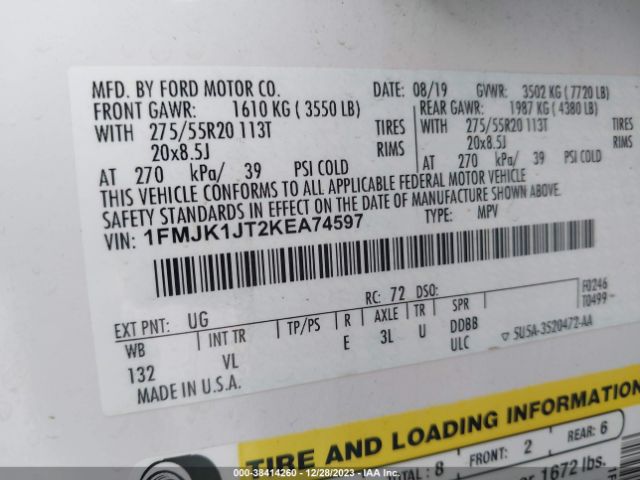 1FMJK1JT2KEA74597 Ford Expedition Max Xlt