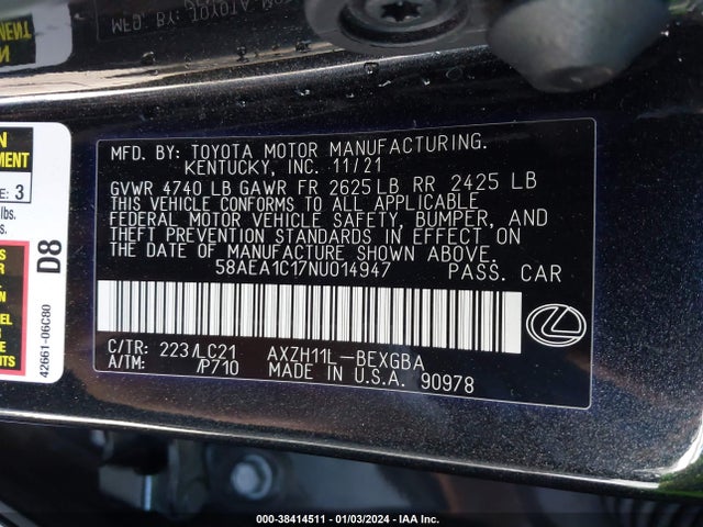58AEA1C17NU014947 Lexus Es 300h Luxury