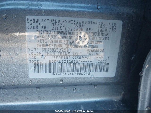 Nissan Sentra Sv Xtronic Cvt 2020 3N1AB8CV8LY226045 Image 9