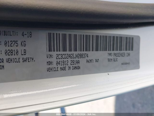 2C3CDZAG5JH288374 Dodge Challenger Sxt Plus
