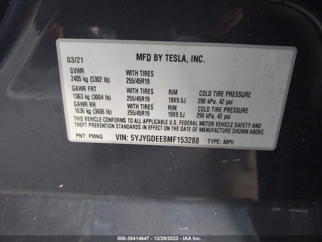 5YJYGDEE8MF153288 Tesla Model Y Long Range Dual Motor All-wheel Drive