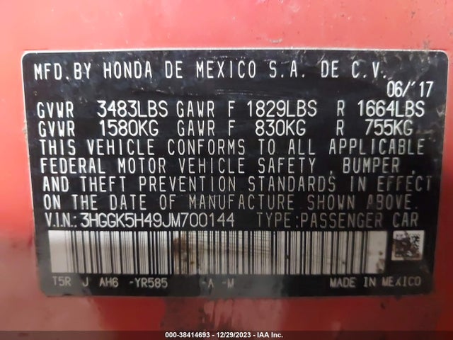 Honda FIT LX 2018 3HGGK5H49JM700144 Image 9