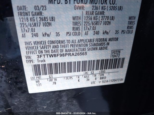 3FTTW8F98PRA26565 Ford Maverick Xlt