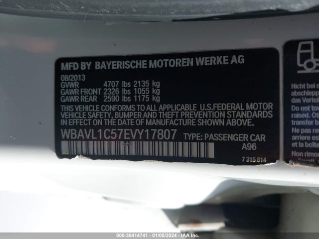 2014 BMW X1 XDRIVE28I VIN: WBAVL1C57EVY17807