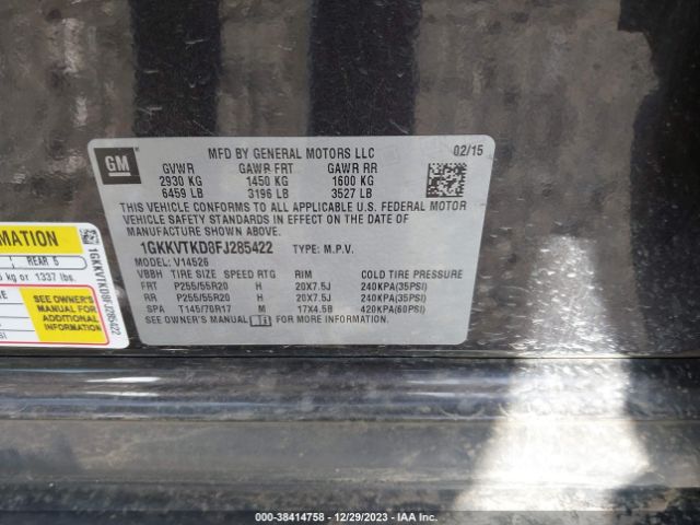 1GKKVTKD8FJ285422 GMC Acadia Denali