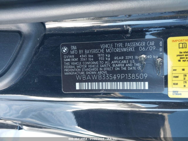2009 BMW 328I VIN: WBAWB33549P138509
