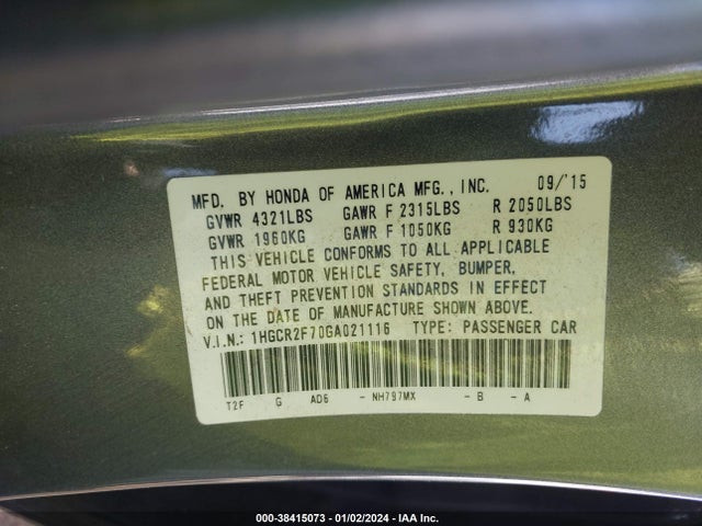 Honda ACCORD EX 2016 1HGCR2F70GA021116 Image 9