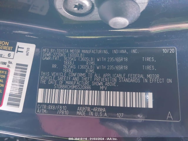 Toyota Highlander Hybrid Le 2021 5TDBBRCH9MS520886 Image 9