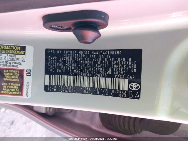 Toyota COROLLA LE 2019 5YFBURHE0KP936890 Image 9