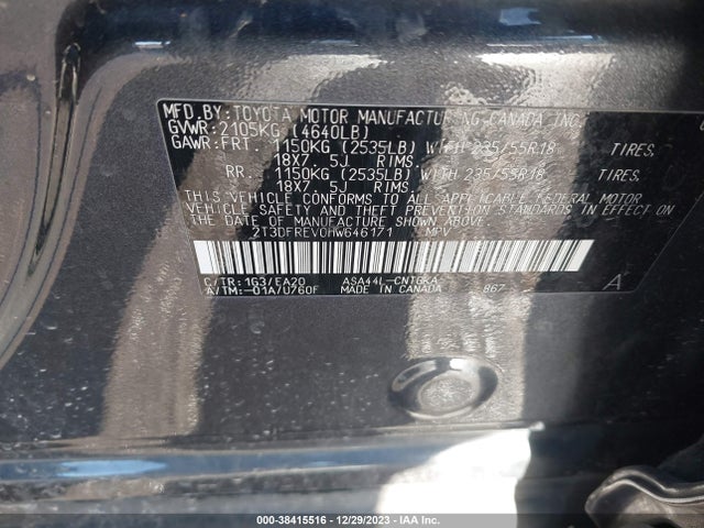 2017 TOYOTA RAV4 LIMITED VIN: 2T3DFREV0HW646171