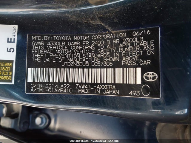 2017 TOYOTA PRIUS V FIVE VIN: JTDZN3EU5HJ057306
