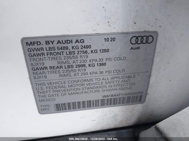 WA1BAAFY1M2020755 Audi Q5 Premium Plus 45 Tfsi Quattro S Tronic