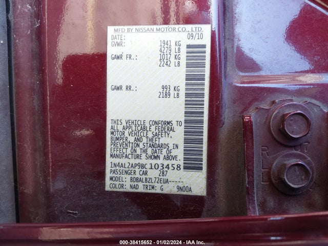2011 NISSAN ALTIMA 2.5 S VIN: 1N4AL2AP9BC103458